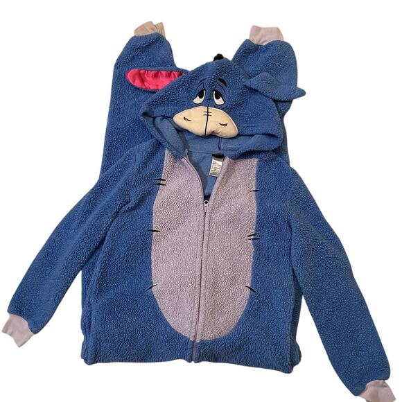Disney Eeyore Fleece One Piece Pajamas XS | 3D Face Cozy Hood Plush Tail Costume - Picture 6 of 6